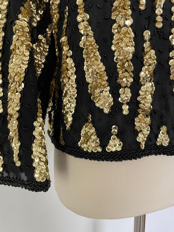 Vintage 1980’s Gold & Black Sequin Jacket Blazer … - image 10