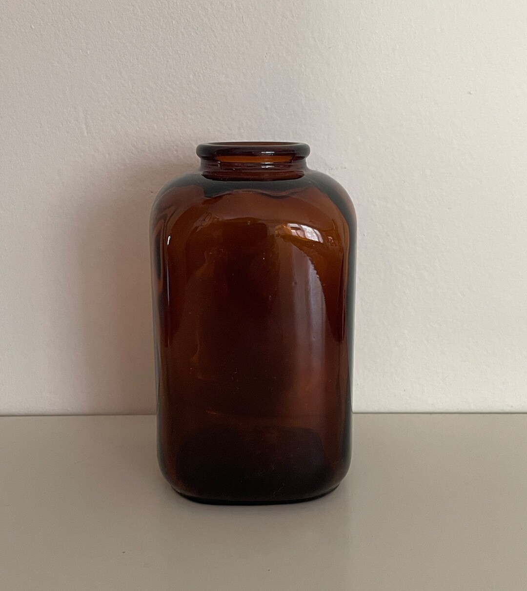 Square Rounded Bottle Vintage Amber Glass Square Rounded Bottle - Etsy