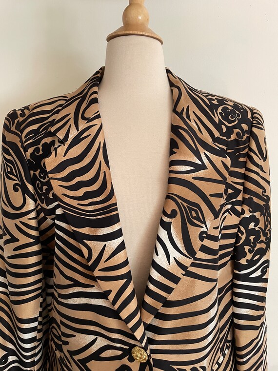 Vintage 1990s Tiger Tribal Print Blazer Jacket Lo… - image 3