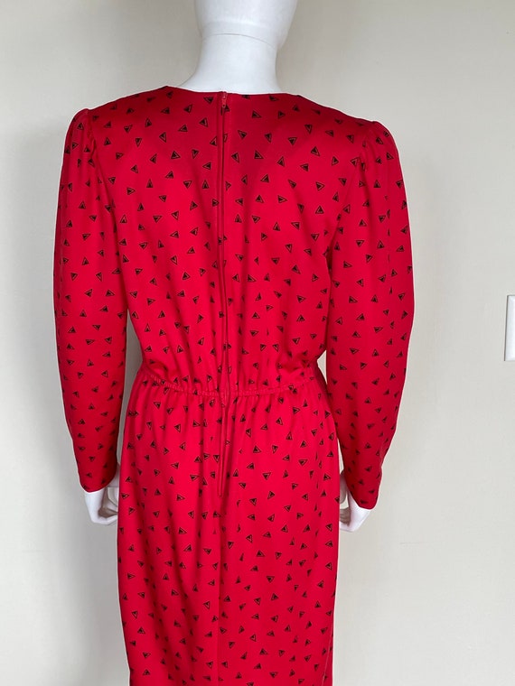 Vintage 1980s Red Print Long Sleeve Career Dress M - image 5