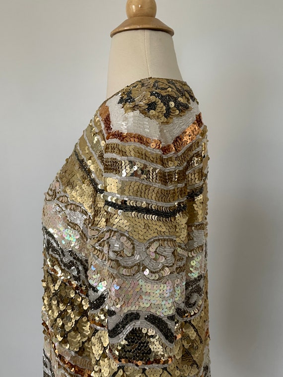 NWT Vintage JMD Silk Beaded Jacket – Black & Gold Sequin, Size Medium
