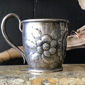 Antique 1800s Victorian Bigelow Brothers and Kennard Antique Silver Coin Children’s Cup