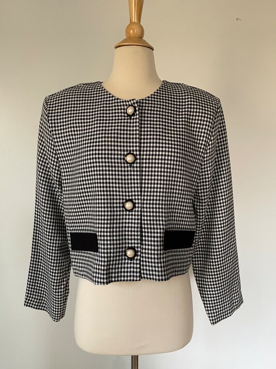 Vintage 1970’s Black & White Checkered Structured… - image 2