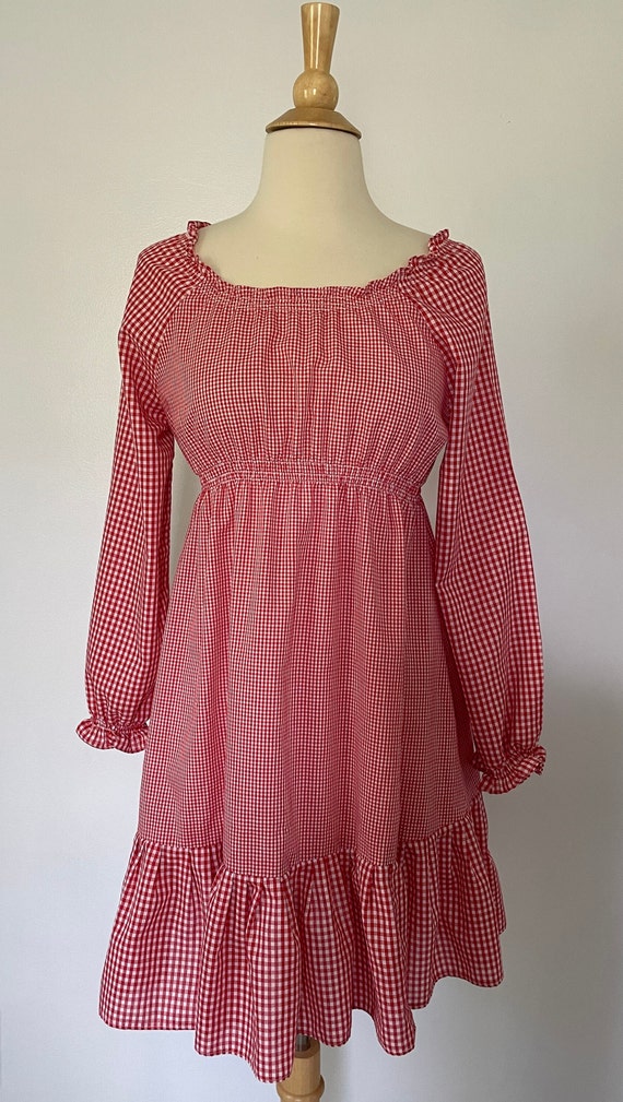 Vintage 1970’s Checkered Gingham Plaid Red & Whit… - image 2
