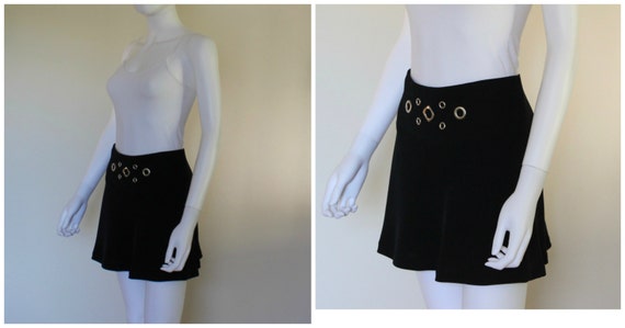 Vintage 1990's Black Skater Flared Mini Skirt Wit… - image 2