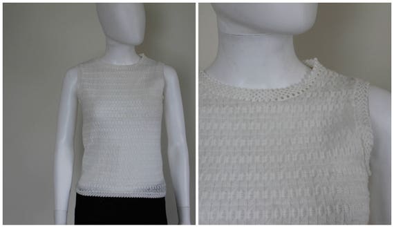 Vintage 1960s Sheer White Off White Ivory Knitted… - image 1