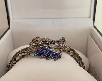 Bracciale drago smaltato in argento con maglia cinese antico-vintage RARO