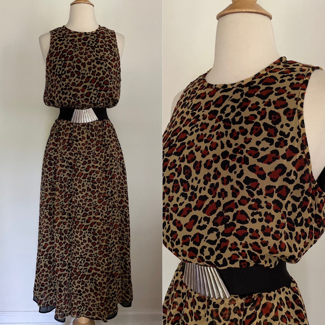 Vintage 1990s Cheetah Animal Print Sleeveless Midi Dress M - Etsy