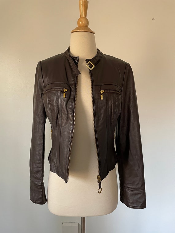 Vintage Y2K bebe Long Sleeve Brown Leather Zip Up… - image 3