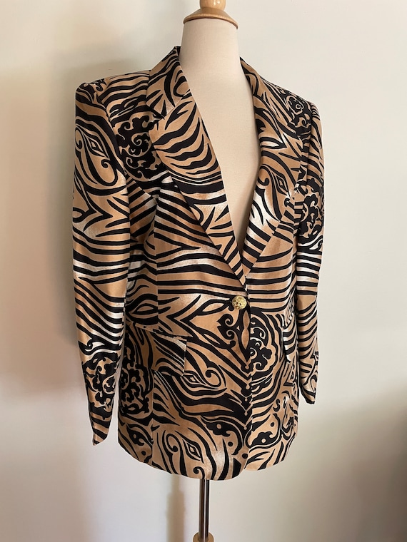 Vintage 1990s Tiger Tribal Print Blazer Jacket Lo… - image 4