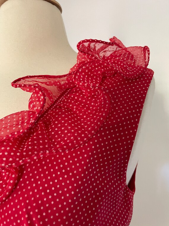 Vintage 1970s Red White Polka Dot Ruffle Collar D… - image 10