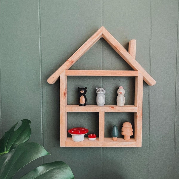 Wooden Doll House — Montessori, Waldorf Toys, Play House, Nursery Shelf, Classroom, Baby Room, First Christmas, Kid's Furniture, Gift, Peg