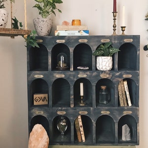 Arched Cubbies — Pigeon Hole, Cubbyhole Cabinet, Arches, Bookcase, Apothecary and Herbalist, Cottagecore, Custom, Whimsical Home Decor