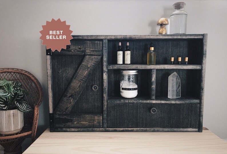 Apothecary Cabinet \u2014 Weathered Grey Medicine Cabinet for Apothecary Jars, Essential Oils, Organizer, Spice Cabinet, Bathrooms, Gifts for Her