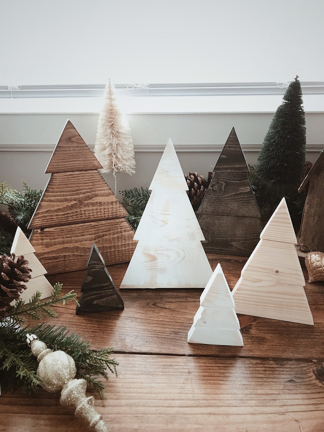 Wooden Christmas Trees Winter Mantel Decor Holiday - Etsy