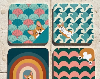 Modern Retro Corgi Dog Coasters | Dopamine Decor | Fun Gift for Corgi Lovers