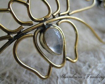 Brass Lotus Head piece - Tribal Belly Dance Jewellery - Boho Head Dress - ATS Tribal Belly Dance Wear - Moonstone Jewelry - Festival Wear