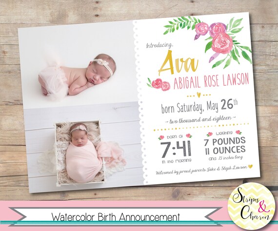 watercolor birth announcement