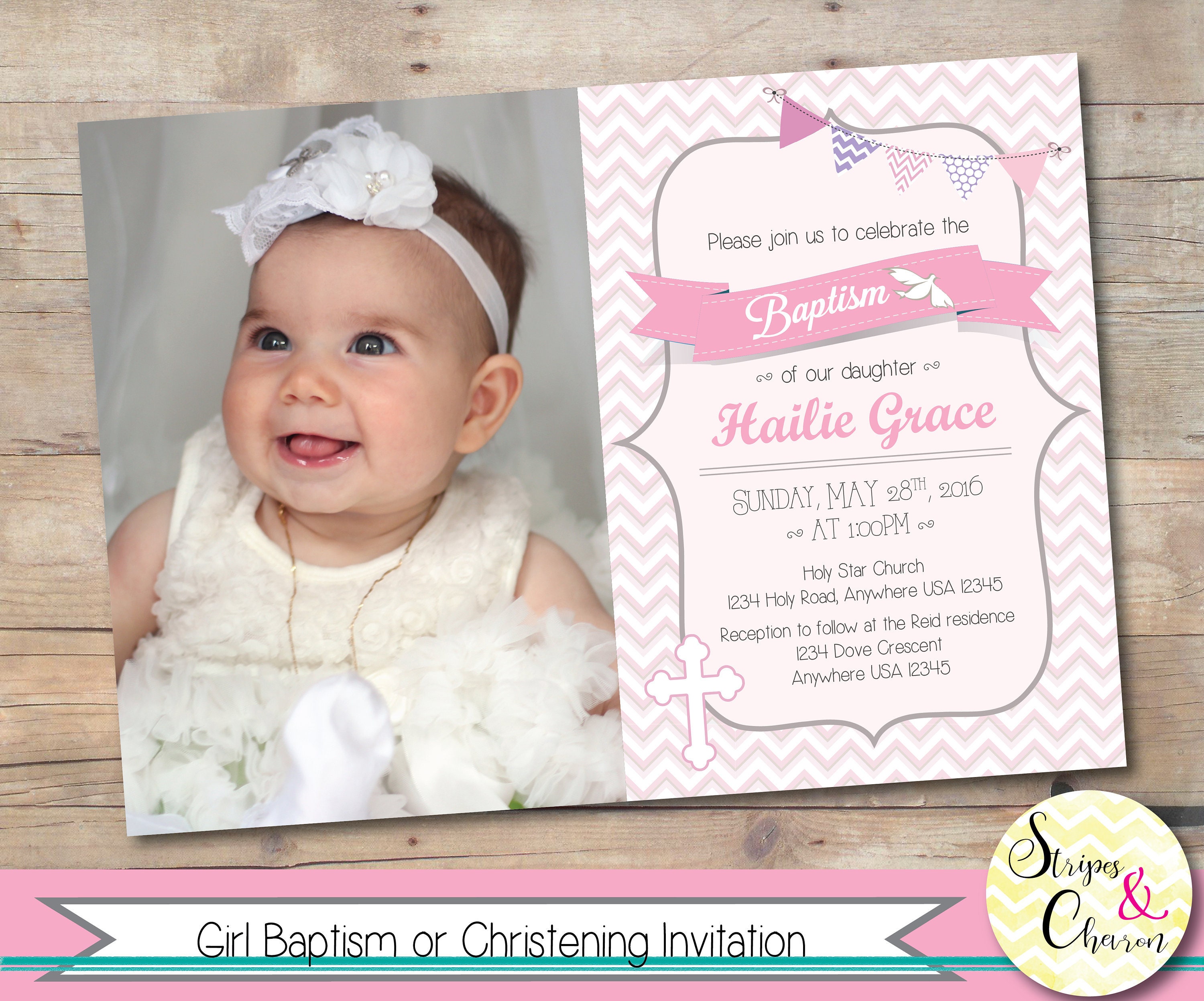 girl baptism invitation printable christening invite etsy