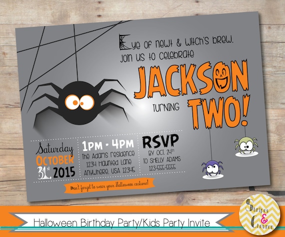 Halloween Birthday Invitation, Printable Halloween Party Spider Invite, Halloween Theme 1st Birthday, Personalized Cute Halloween Invitation Il_570xn