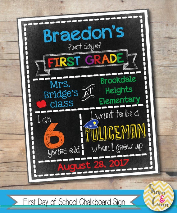 1st Day of Kindergarten Chalkboard Sign, First Day of School, Printable Back to School Sign for Boys, 1st Grade, 2nd Grade, 3rd, Any Grade Il_570xn
