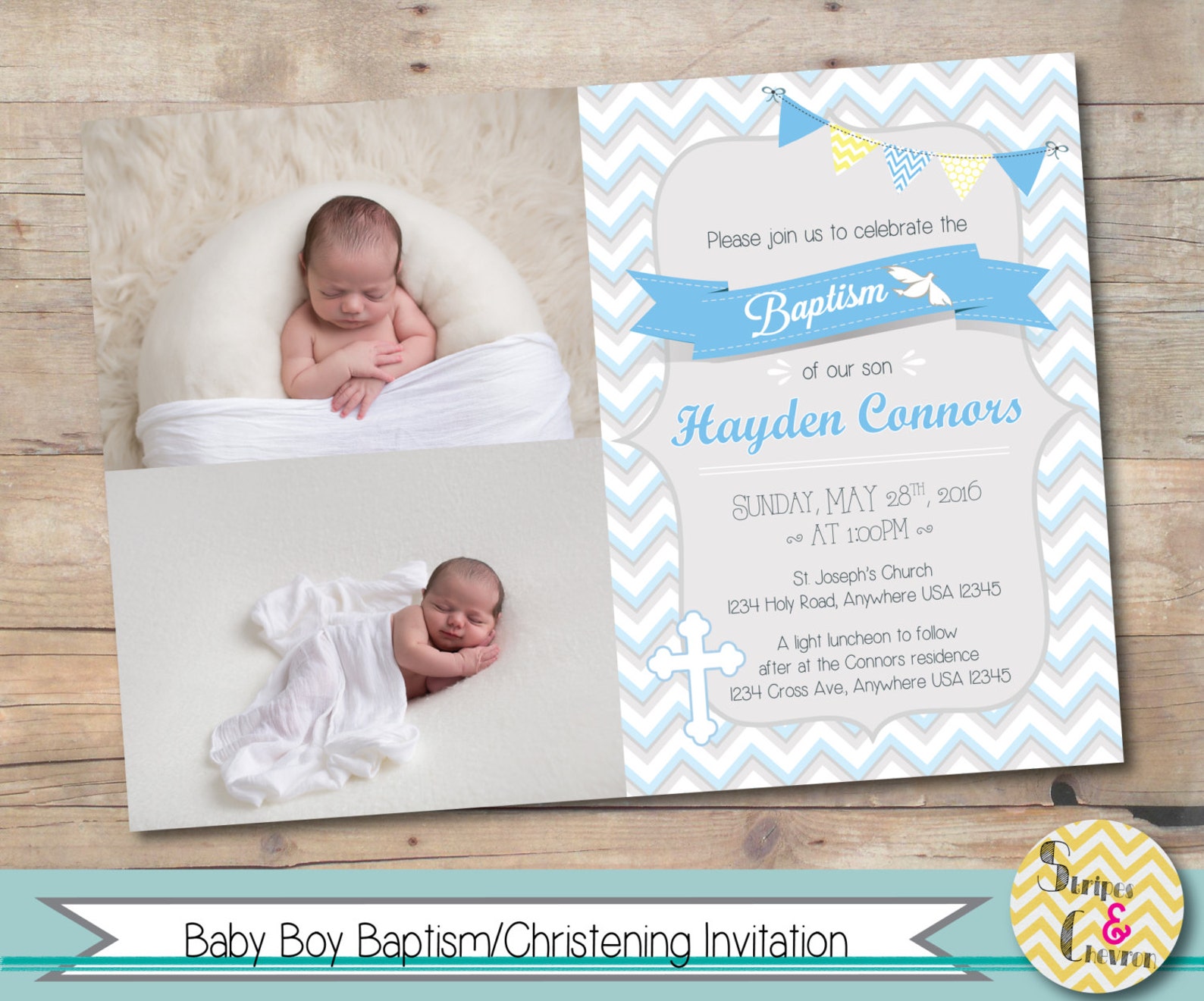 Boy Baptism Invitation Personalized Christening Invite Etsy