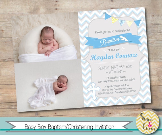 boy baptism invitation personalized christening invite etsy