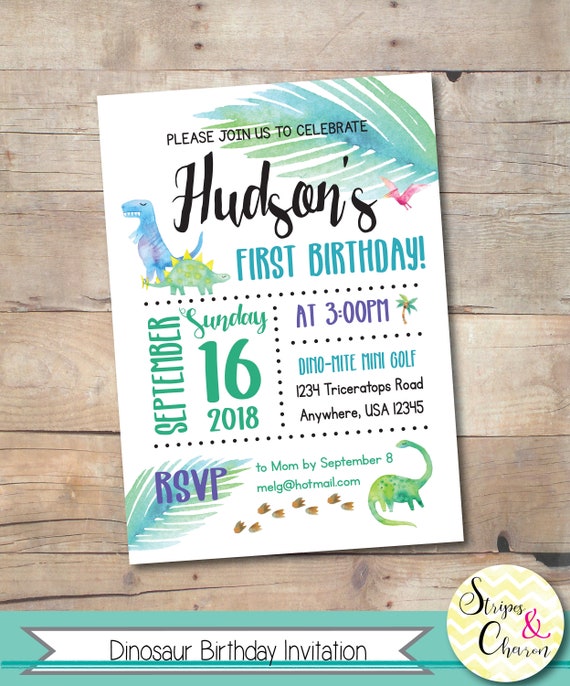 Dinosaur Invitation, Printable Dinosaur Birthday Party Invite, Custom Dinosaur Boy Party Invitation, First Birthday Dinosaur Party Ideas Il_570xn