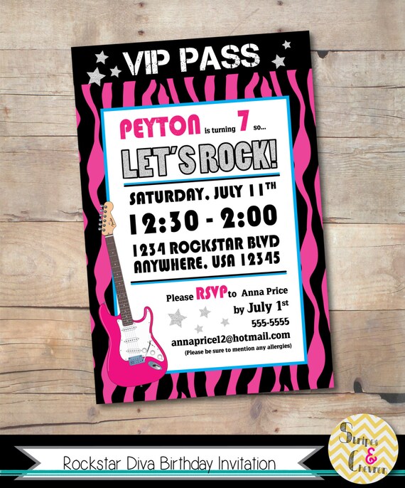 Rockstar Invitation Printable Birthday Invitation Rockstar Etsy