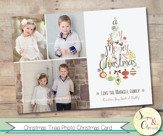 Photo Christmas Card, Christmas Tree Card With Photos, Retro Christmas Card, Printable Holiday Card, Personalized Vintage Christmas Card Il_570xn