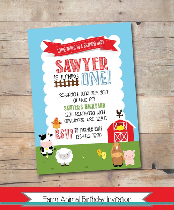 Farm Party Birthday Invitation, Printable Farm Invitation, Personalized Barnyard Invite, Farm Themed Party, Farm First Birthday, Farm Animal Il_570xn