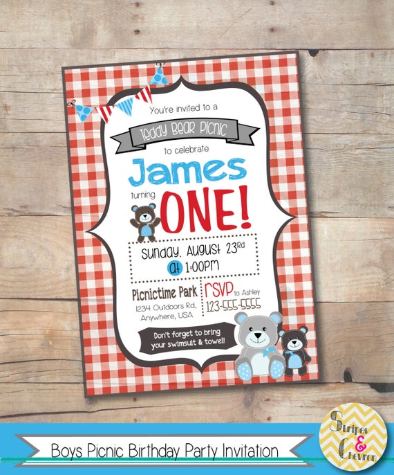 Teddy Bear Picnic Party Invitation, Teddy Bear Birthday Party, Boys Birthday Invites, Birthday Ideas for Boys, 1st Birthday or ANY BIRTHDAY Il_570xn