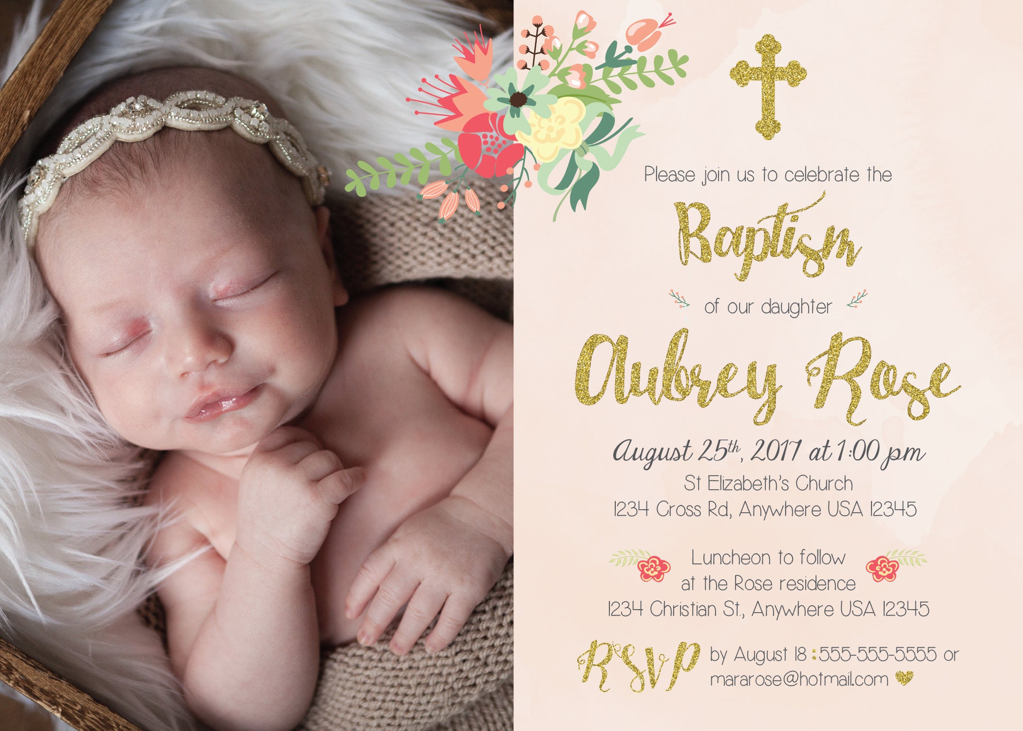 Girl Baptism Invitation Baby Girl Christening Invitation with Etsy