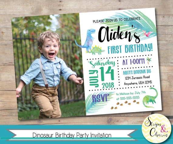 Dinosaur Invitation, Printable Dinosaur Birthday Party Invite, Custom Dinosaur Boy Party Invitation, First Birthday Dinosaur Party Ideas Il_570xn
