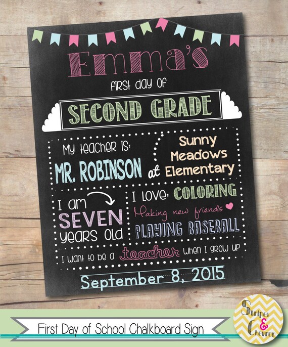 First day of school chalkboard sign Pastel Personalized back to school printable 1st day of kindergarten 1st grade 2nd grade or ANY GRADE Il_570xn