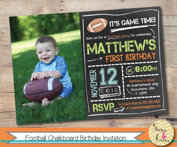 Football Invitation, Printable Football Party Invite, Personalized First Birthday Photo Invite, Boy Football Party Invitation, 1st Birthday Il_570xn