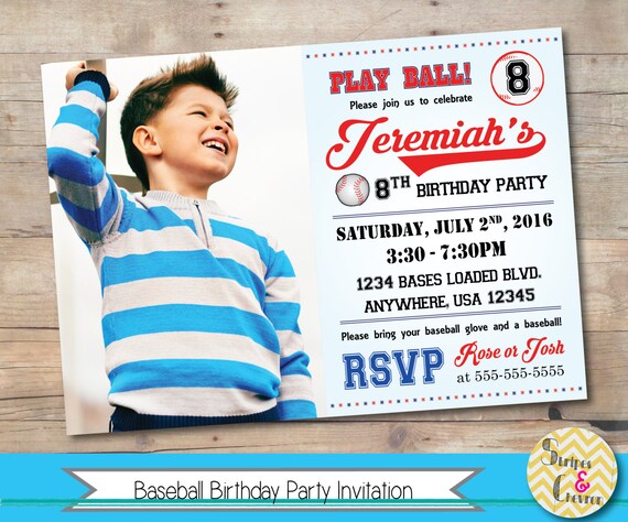 Baseball Birthday Party Invitation, Baseball Theme Party, Photo Invitation, Boys Birthday, Sports Birthday, Kids Birthday Invite, Printable Il_570xn