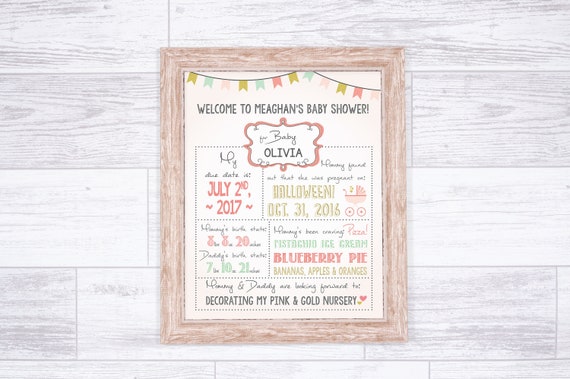 Baby Shower Welcome Sign, Girl Baby Shower Yard Sign, Printable Personalized Sign, Baby Shower Decor, Pink Baby Shower Idea, Pregnancy Stats Il_570xn