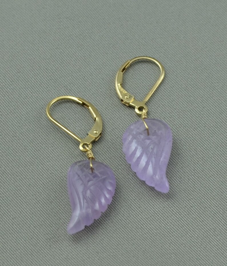 Amethyst angel wing earrings. image 2