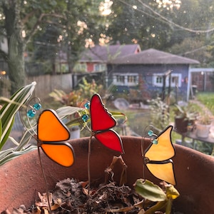 Stained Glass Butterfly Dragonfly Plant Stakes Suncatchers