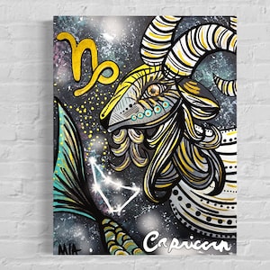 Capricorn Zodiac Signs Astrology Colored Painting Prints with or without Frame