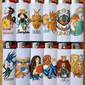 Zodiac Signs Astrology Colored Painting Printed Lighters