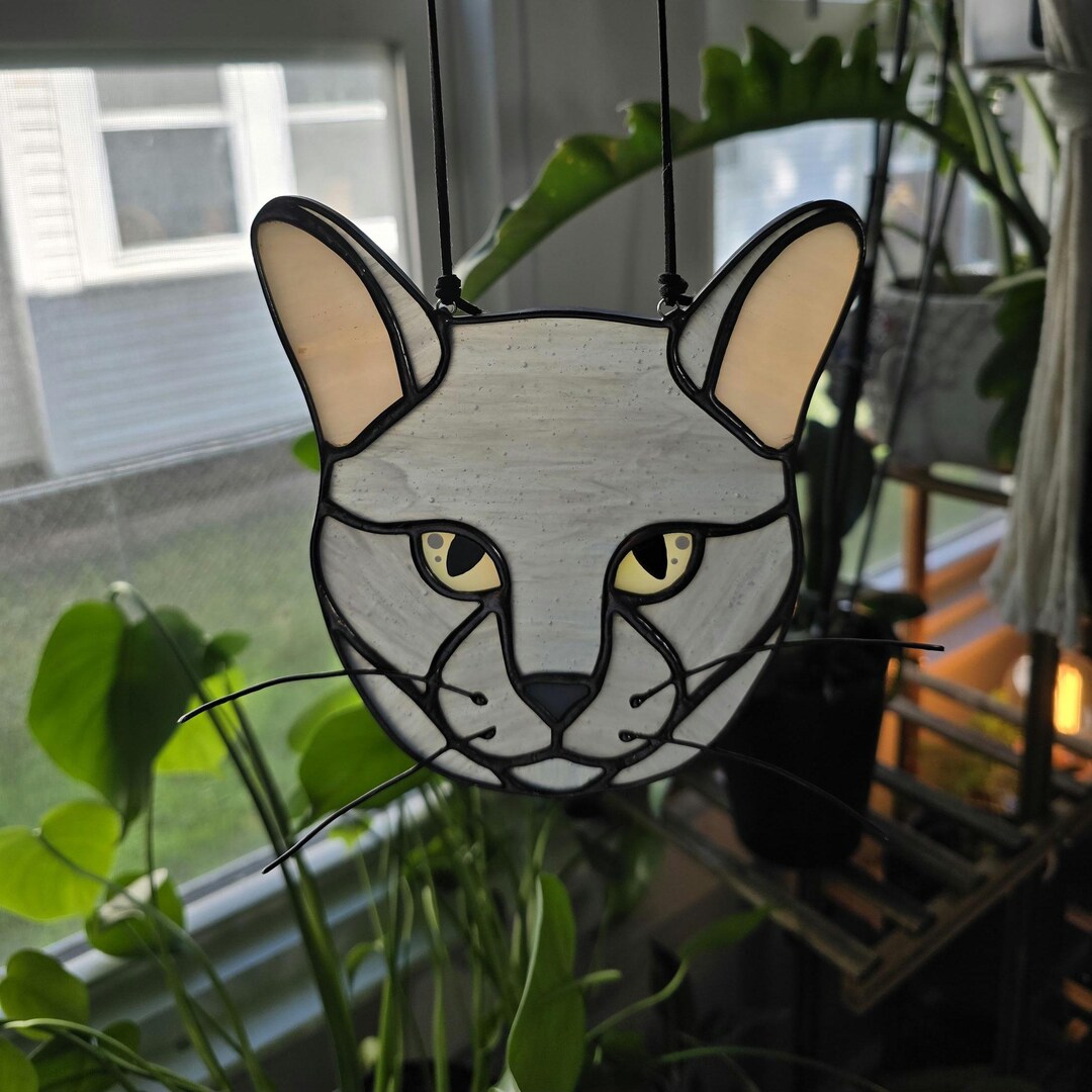 Stained Glass Grey Cat Suncatcher - Etsy