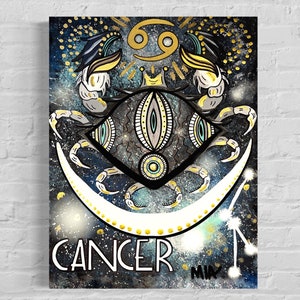 Cancer Zodiac Signs Astrology Colored Painting Prints with or without Frame