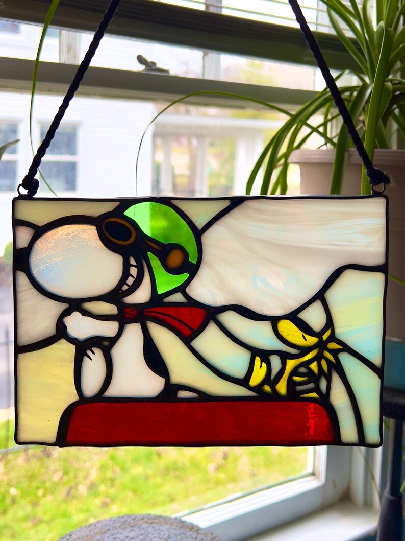 Snoopy and Woodstock Inspired Stained Glass Suncatcher Etsy