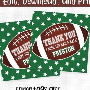 Football Favor Tags, Football Party Favors, Football Thank You, Football Birthday Party Decorations, Tailgate Party, Sports Party, Printable