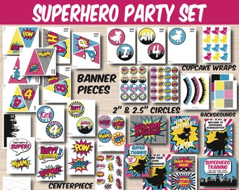 Girl Superhero Birthday Party Decorations,  Girl Superhero, Girls Birthday Decorations, 1st Birthday, First Birthday, Pink Superhero