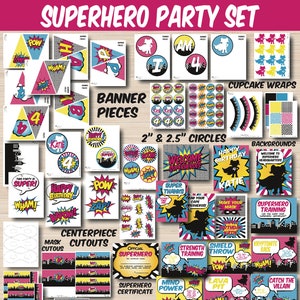 Girl Superhero Birthday Party Decorations,  Girl Superhero, Girls Birthday Decorations, 1st Birthday, First Birthday, Pink Superhero