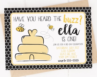 Bee Birthday Party Invitation, Beeday Birthday Party Invitation, Bee Birthday Party Decorations, Happy Bee-Day, First Birthday, 1st Birthday