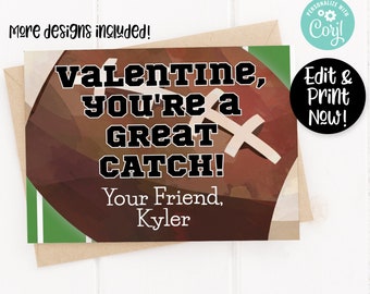 Sports Printable Valentine Card, Kids Valentines Day Card, School Valentine Exchange, Boys Class Valentine, Football Valentine, Preschool